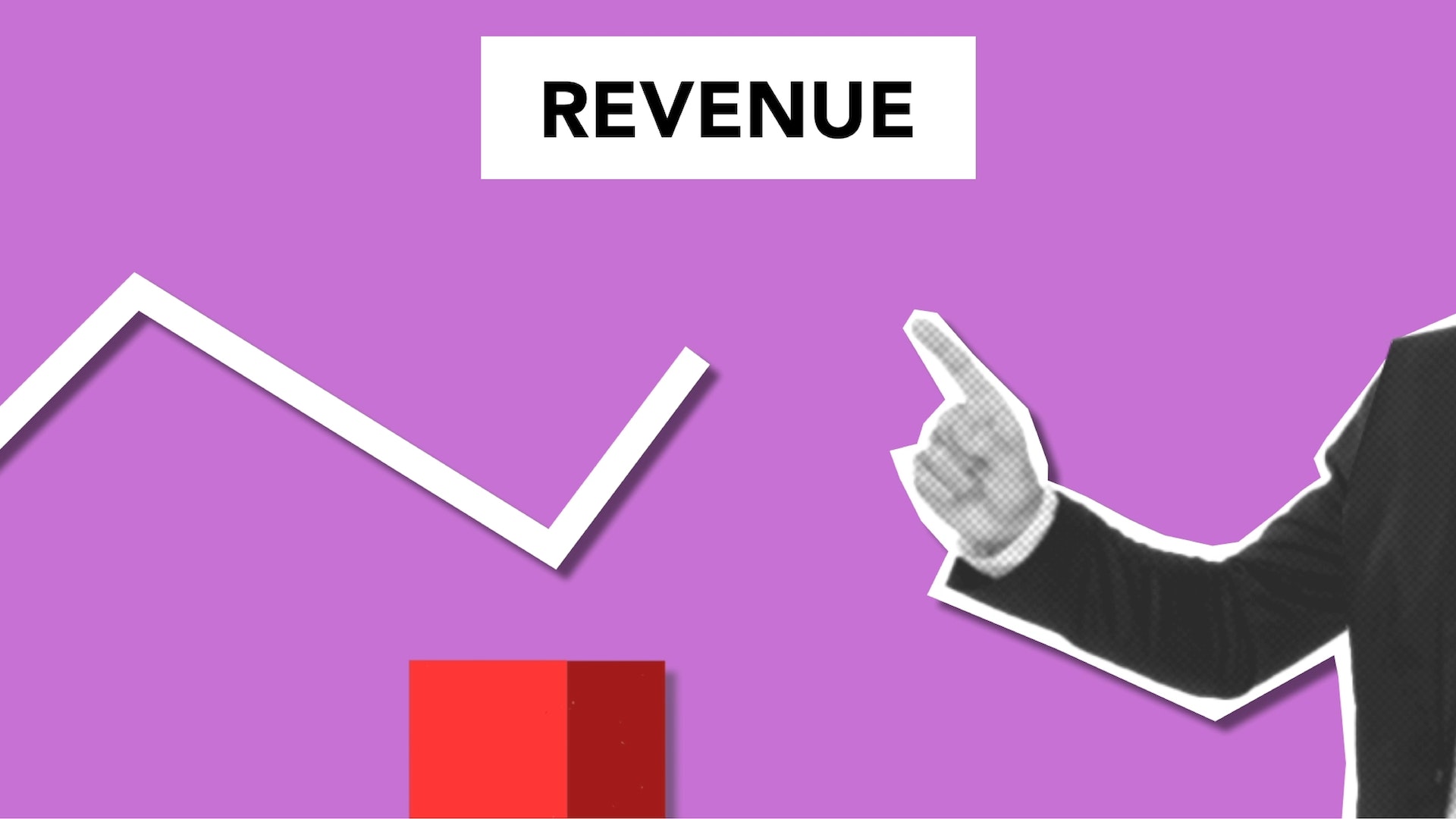 A crude vector image. At the top is the word Revenue. A zig-zag line emulates a chart, while a gray-scale arm points upwards.